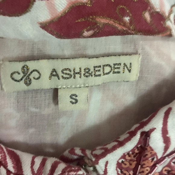 Ash & Eden Idika Pintuck Maxi Umbrella Dress Pink Chink Sz S Block Print Roman - Picture 10 of 13